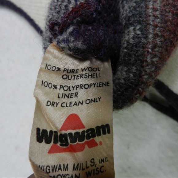 VINTAGE WigWam Wool Hat Beanie Purple Geometric Winter Aztec Fleece Lined - Picture 4 of 6